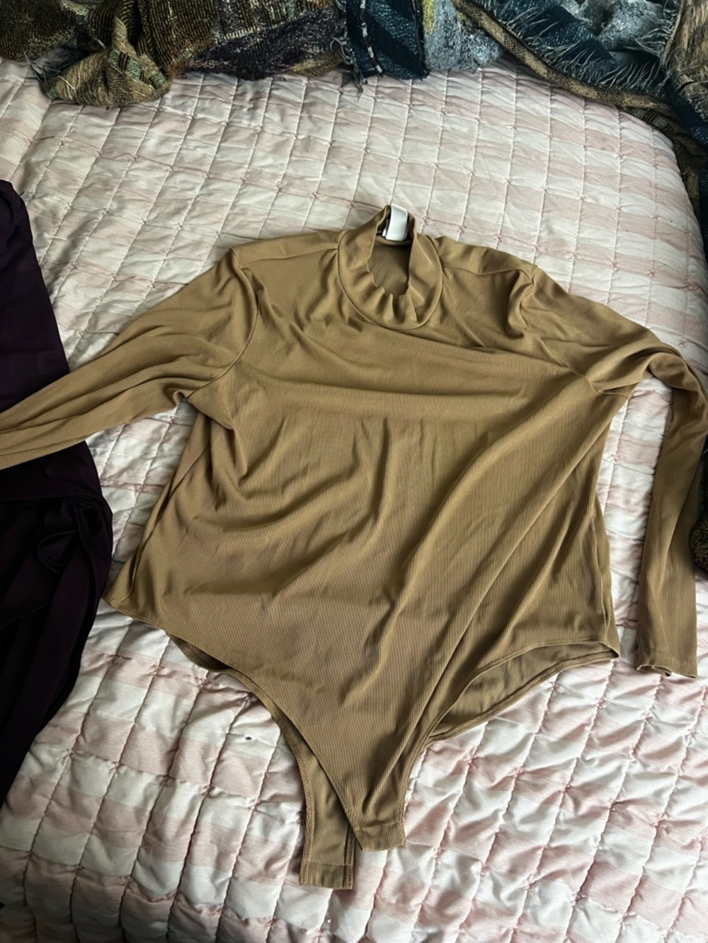 H&M Long Sleeve Mock Neck Bodysuit - Camel